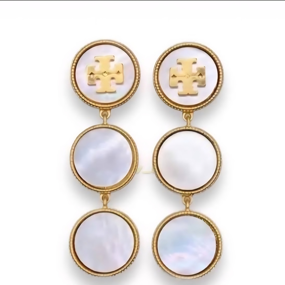 Tory Burch Gold and Cream Triple Drop Earrings